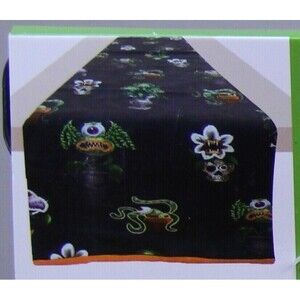 Halloween Witch Garden Green Black & Orange 72x13 in Table Runner New